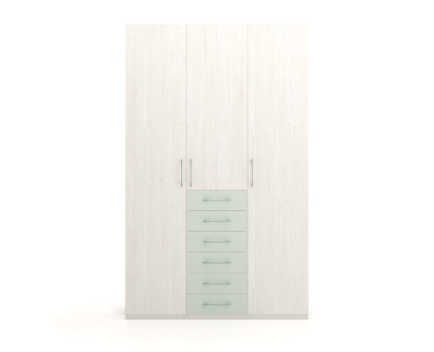 Wardrobe with hinged doors with drawers