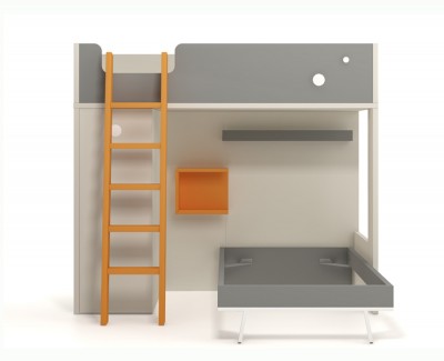 Bunk bed with pull-out wardrobe