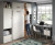 Bedroom comprised of wall bed, desk and shelves