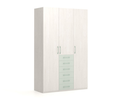 Wardrobe with hinged doors with drawers