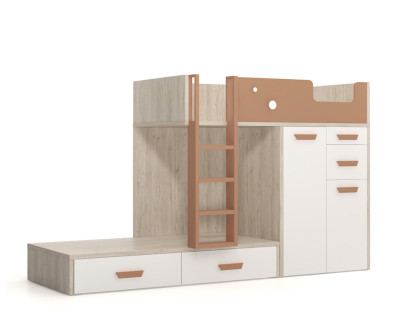 Set comprised of bunk bed, desk and pull-out wardrobe 