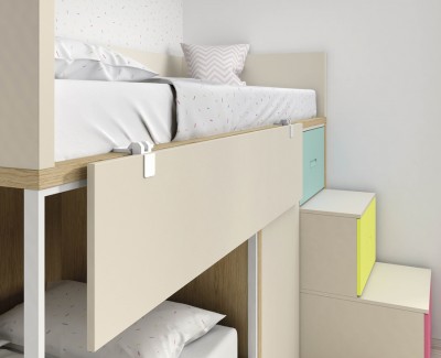Bunk bed with 2 drawers, wardrobe with 1 door and stairs with 3 steps-drawers