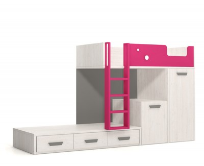 Set comprised of bunk bed, desk and pull-out wardrobe 
